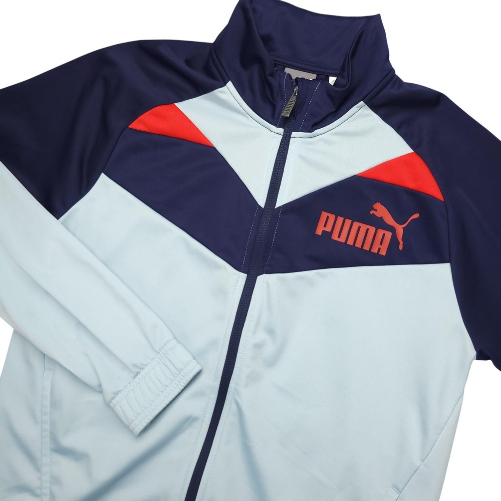 Puma Track Jacket Mens Small Blue Colorblock Full Zip Lightweight Athletic